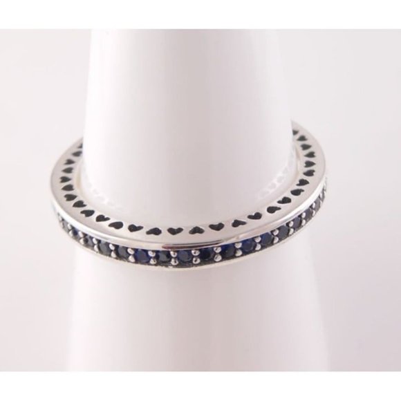 RADIANT HEARTS of PANDORA Princess ROYAL BLUE Enamel Stackable Ring 191011NCB - Picture 4 of 5